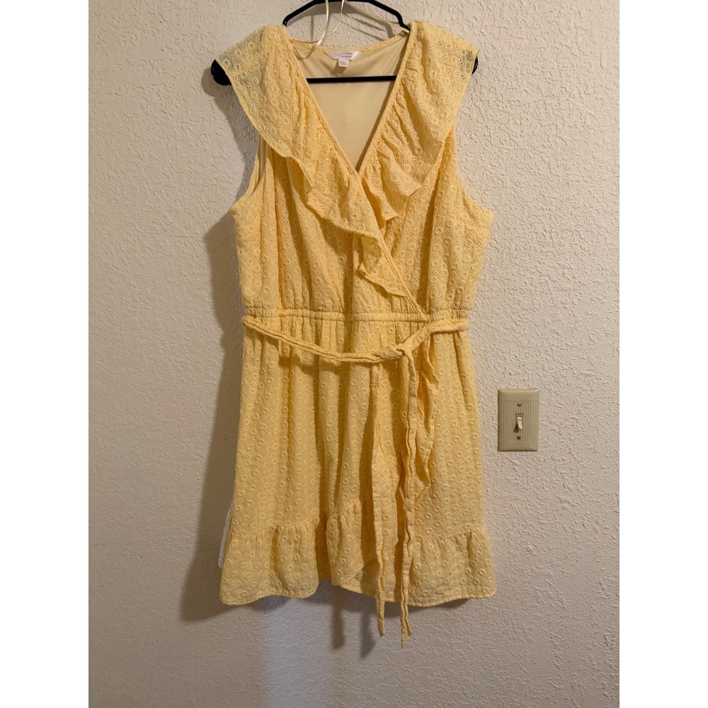 LC Lauren Conrad Yellow Cotton Eyelet Ruffle Dress XXL Sleeveless‎ Summer
